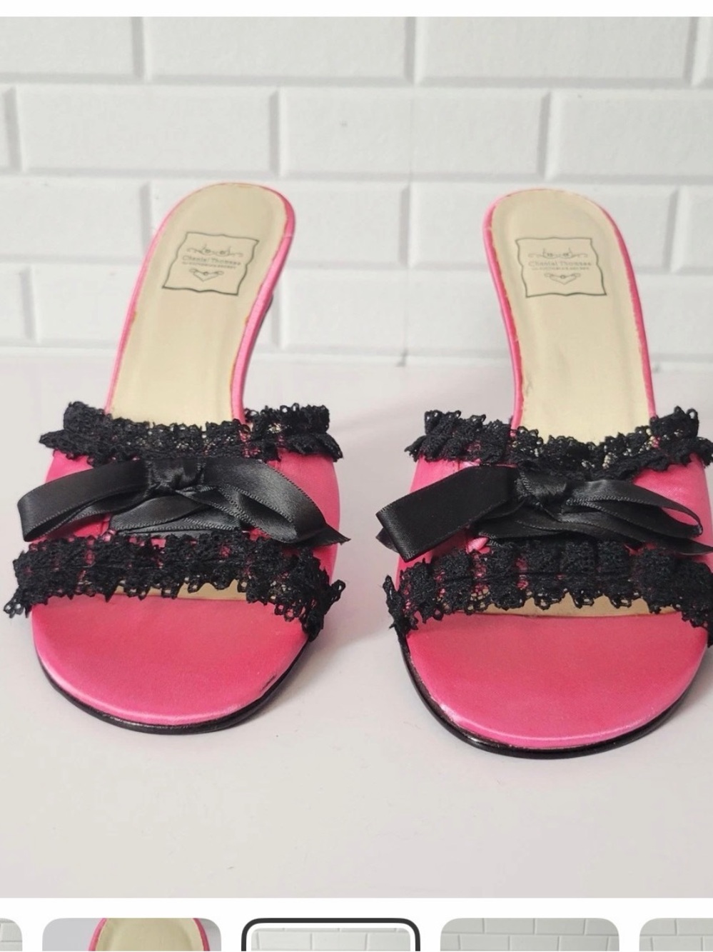 Vintage Y2K Chantal Thomass Victorias Secret Boudoir Heels Pink Lace Mules- Sz 9